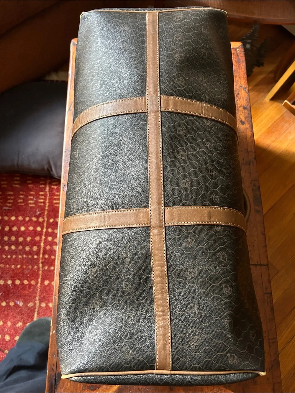 Vintage Christian Dior Black X Brown Monogram Trotter Honeycomb Boston Duffle - Picture 8 of 16